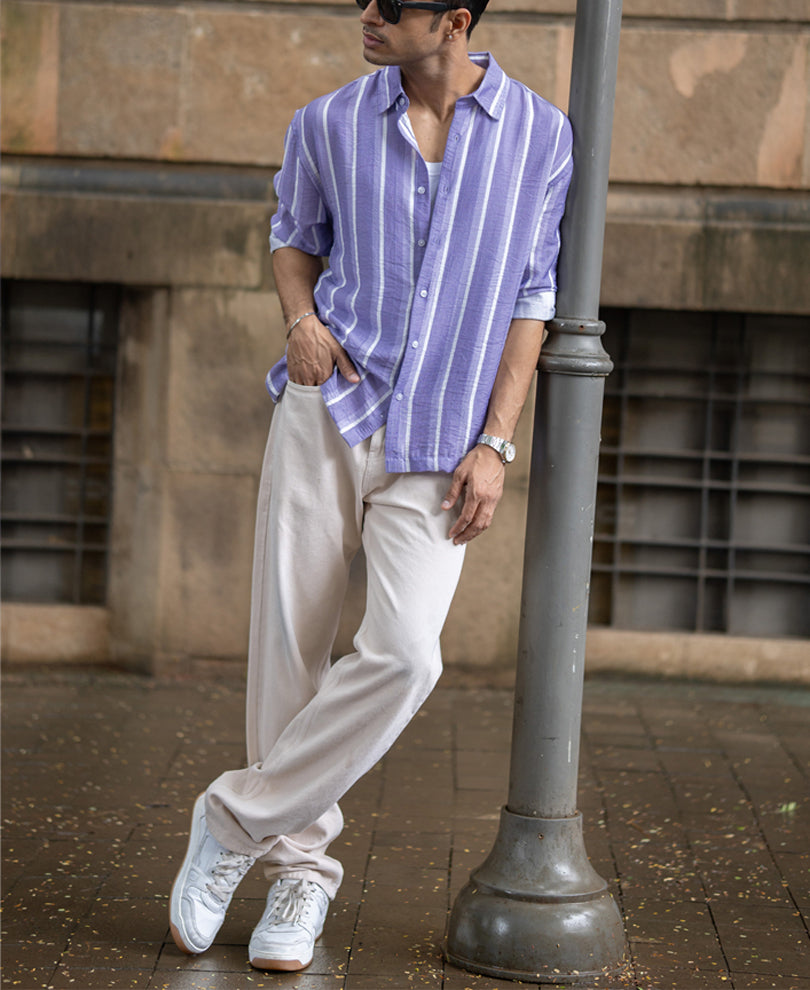 Lavender Stripe Print Shirt.
