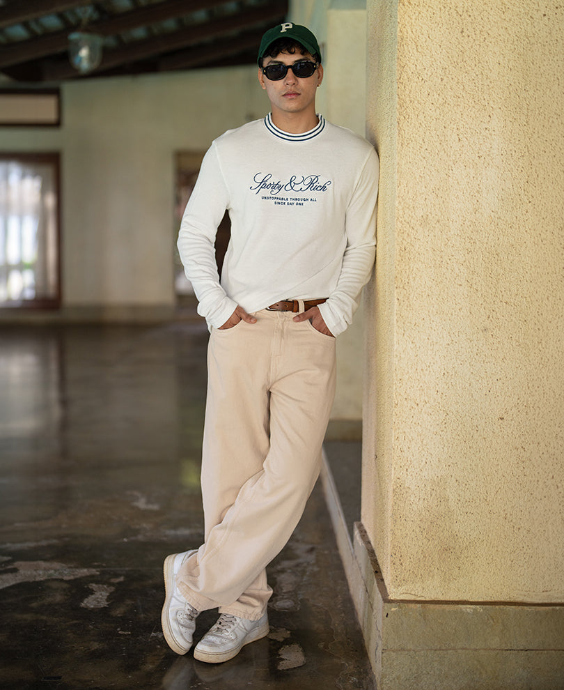 White Structured Embroidered T-Shirt