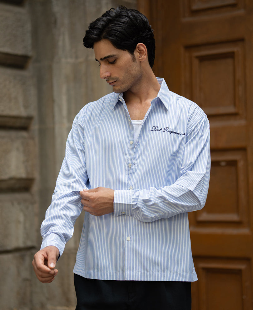 Blue Striped Doctor Sleeves Shirt