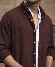 Coffee Structured Knit Shirt.