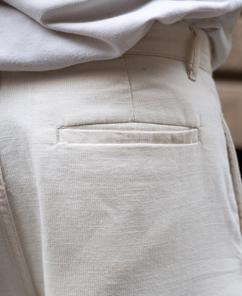 Light Beige Pleated Linen Pant.