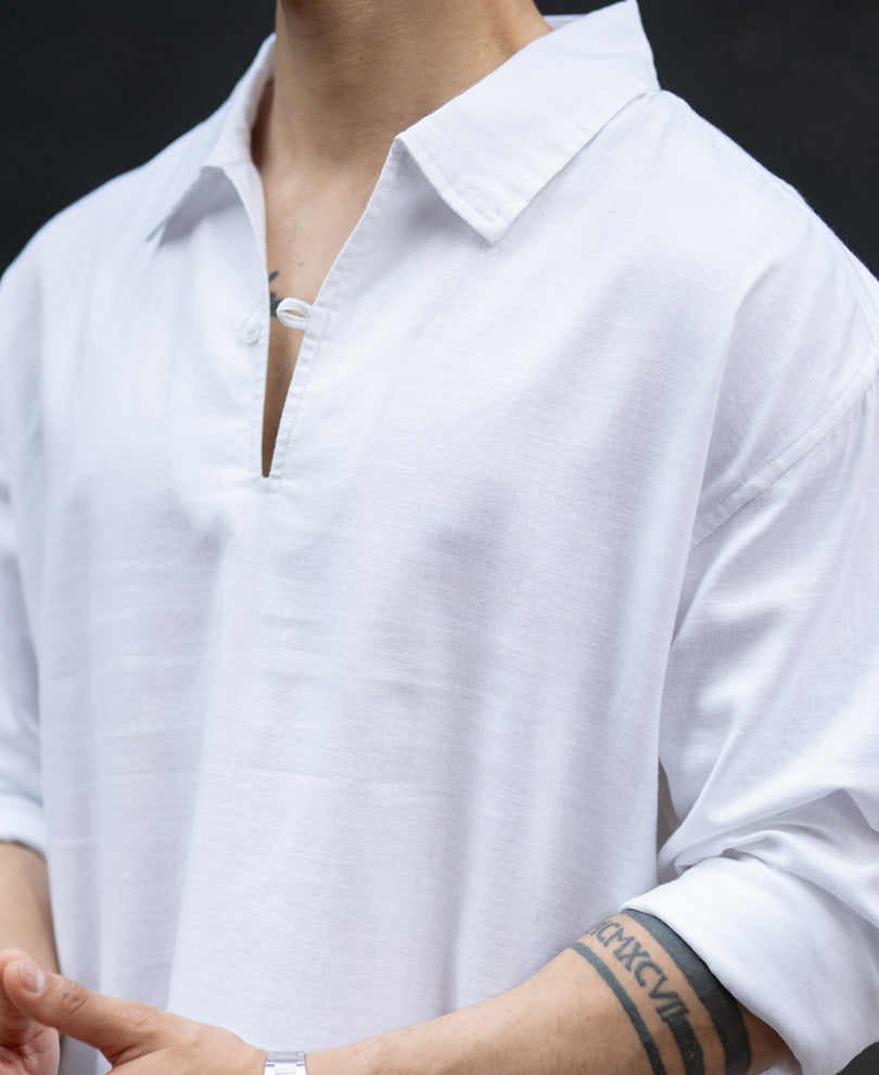White Lightweight Structured Kurta Shirt.