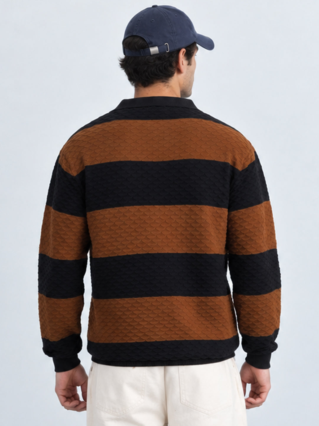 Black & Brown Knitted Stripe T-Shirt 100% Cotton