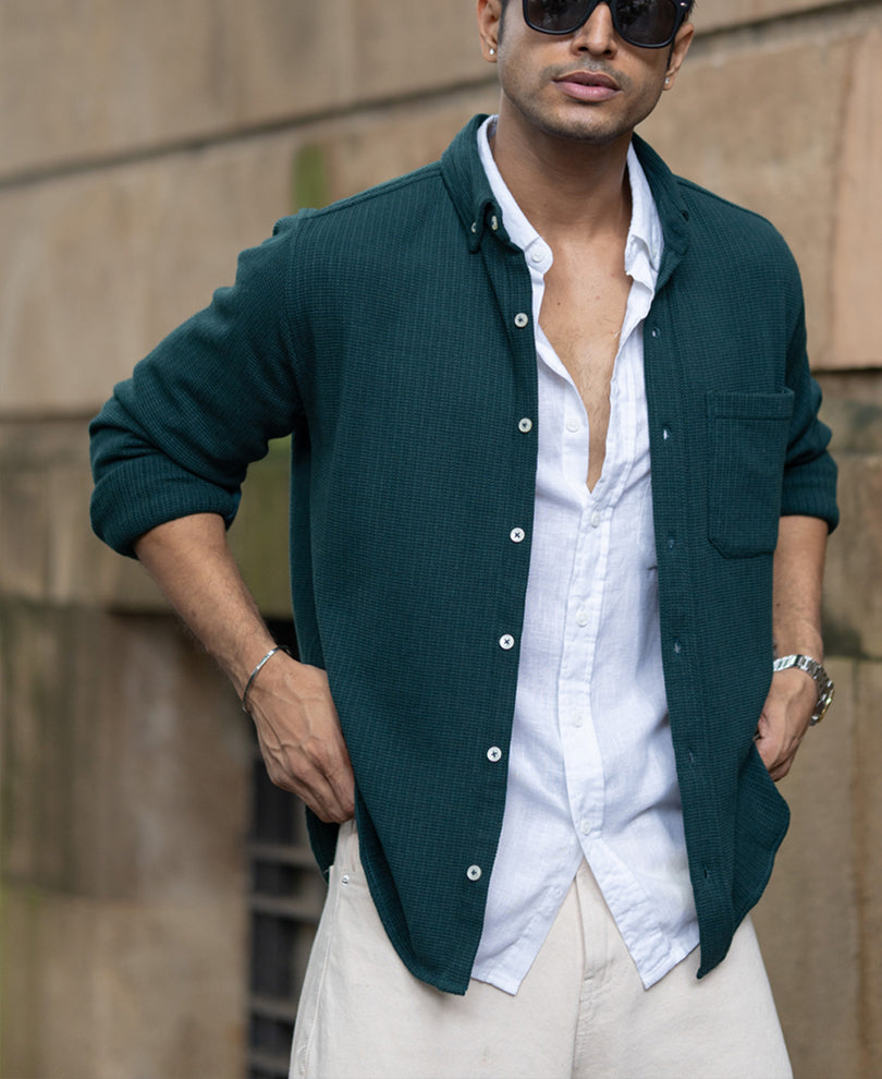 Pine Structured Knit Shirt.