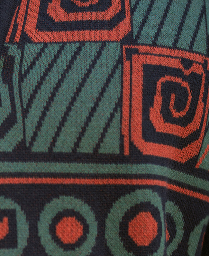 Multicolor Geometric Jacquard Knit T-Shirt 100% Cotton