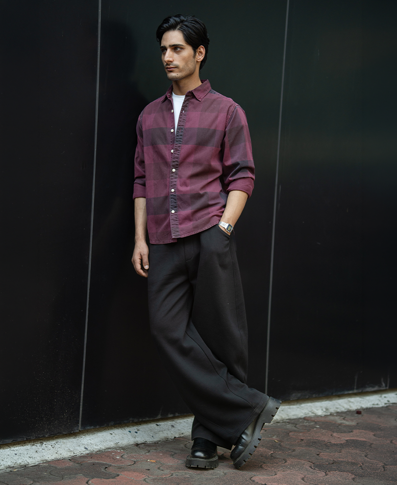 Burgendy Overdyed Checks Shirt