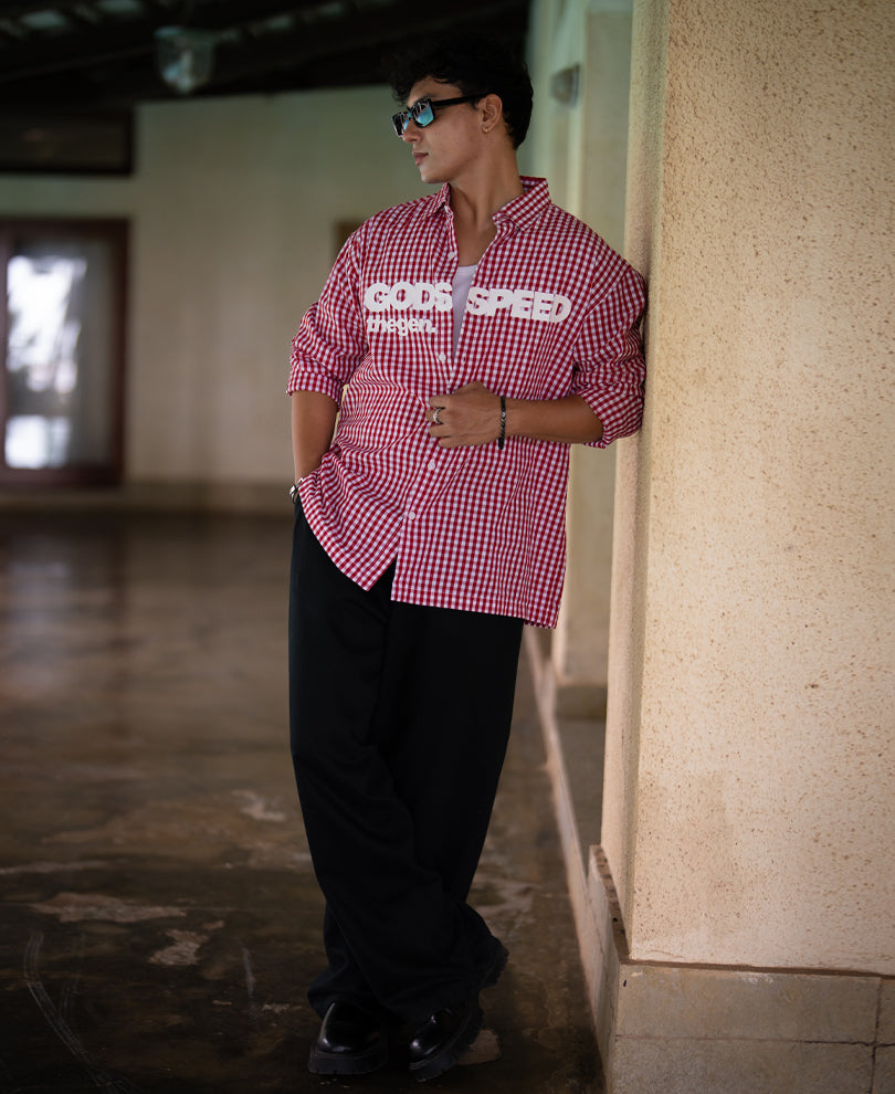 Red Printed Microchecks Shirt