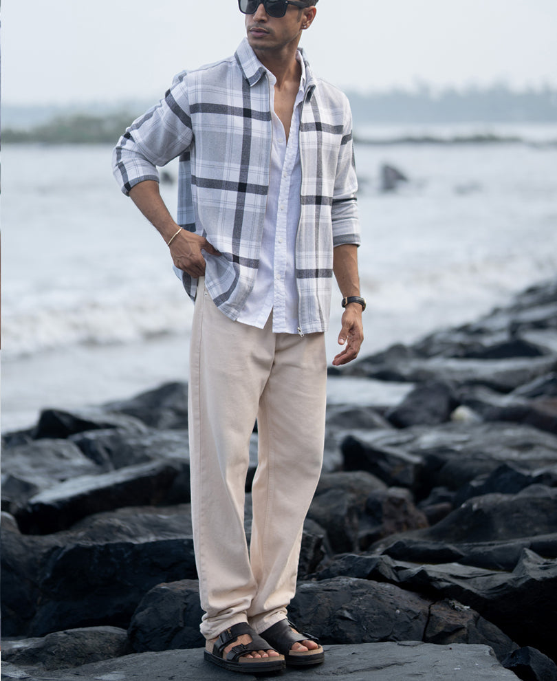 Grey Checks Zipper Shirt.