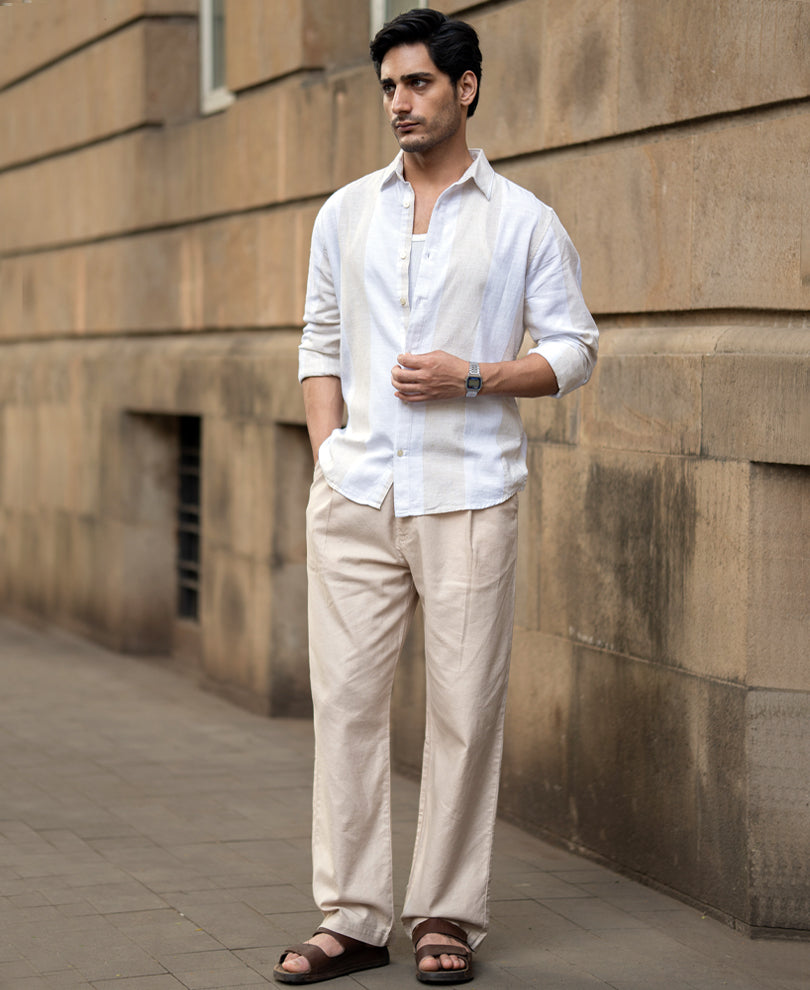 Natural & White Blend Stripe Shirt.