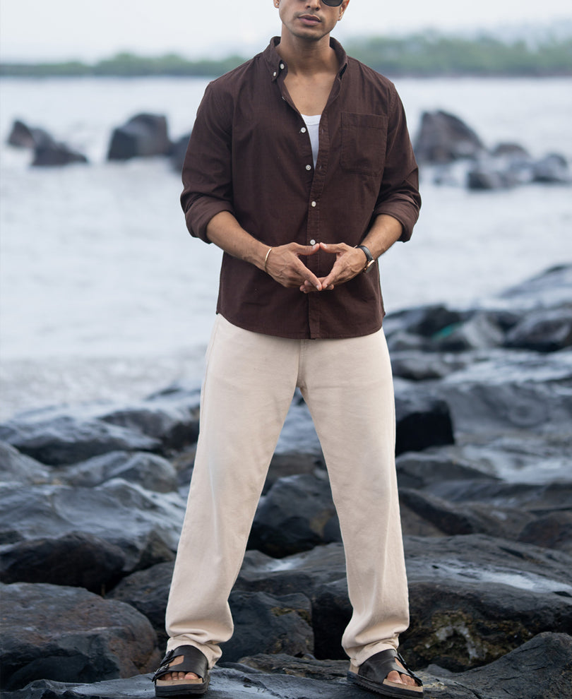 Coffee Corduroy Button Down Shirt.