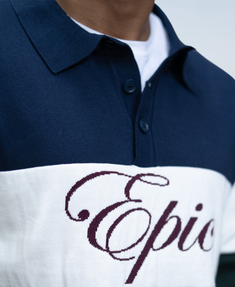 Navy And Green Panelled Polo T-Shirt.