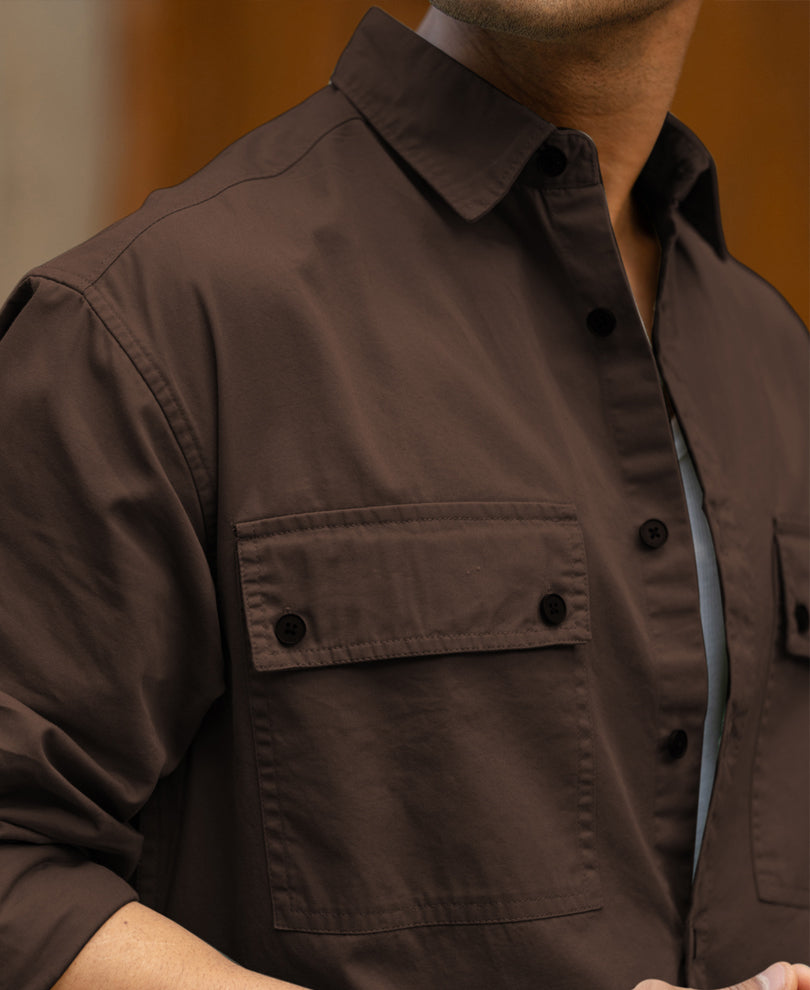 Dark Brown Double Pockets Lightweight Shirt.