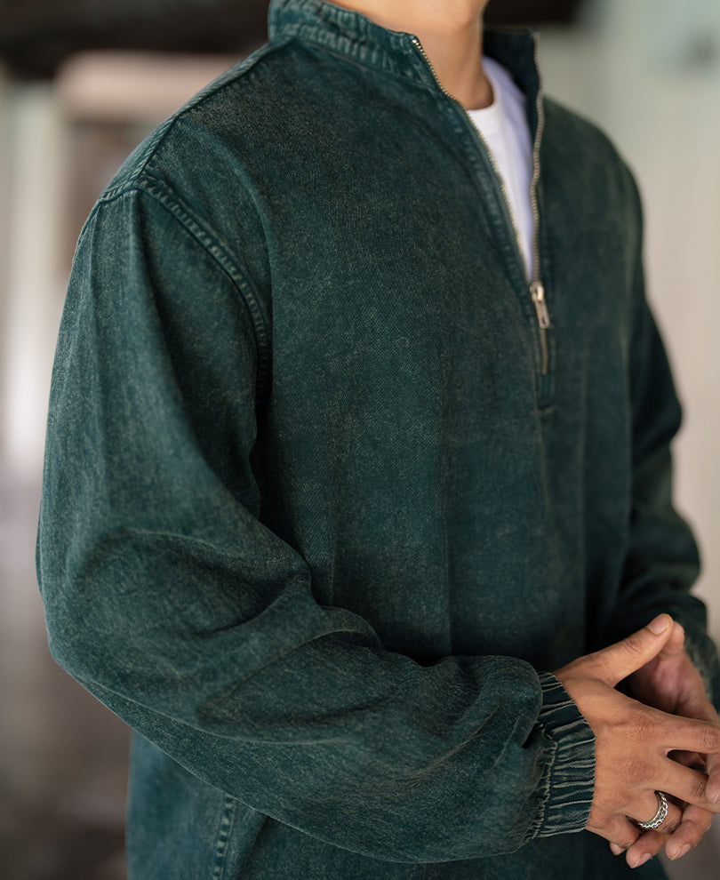 Teal Washed Denim Zipper Shirt