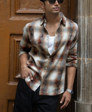 Beige Washed Checks Shirt.
