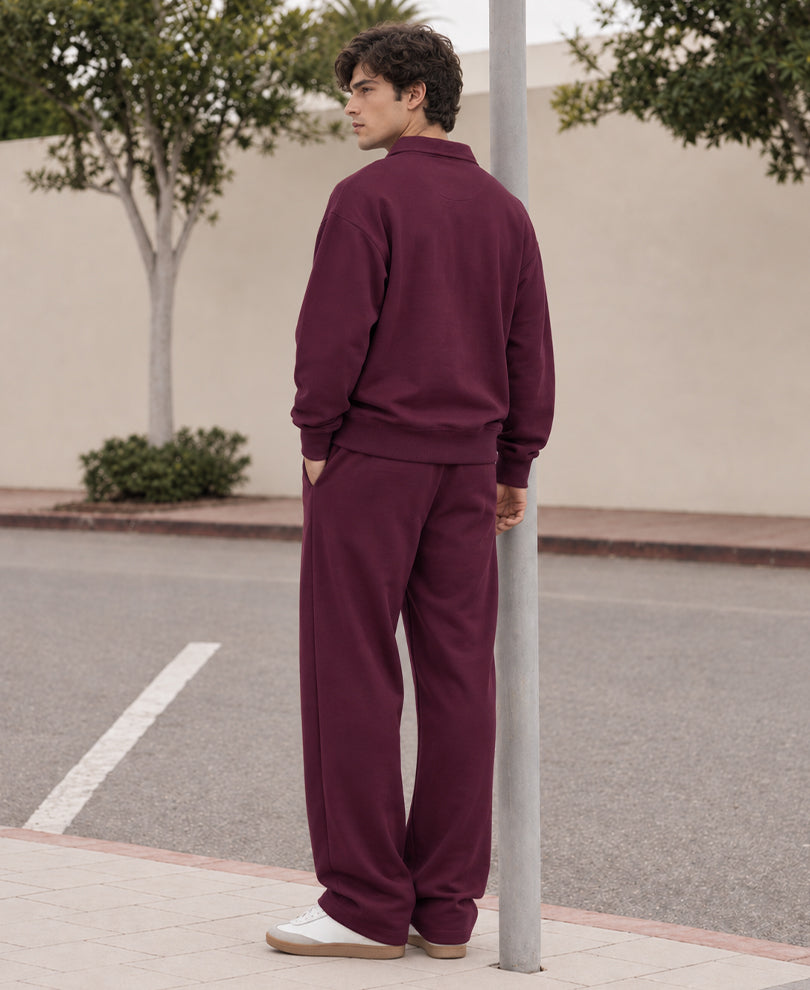 Wine Embroidered Zipper Sweatshirt