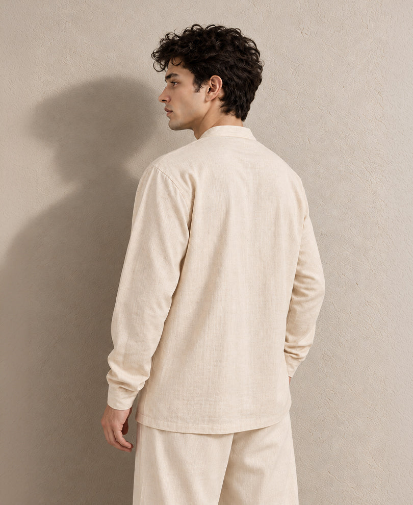 Natural Embroidered Striped Kurta Shirt