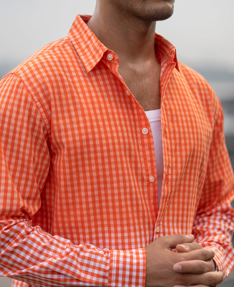 Orange Spray Checks Shirt.