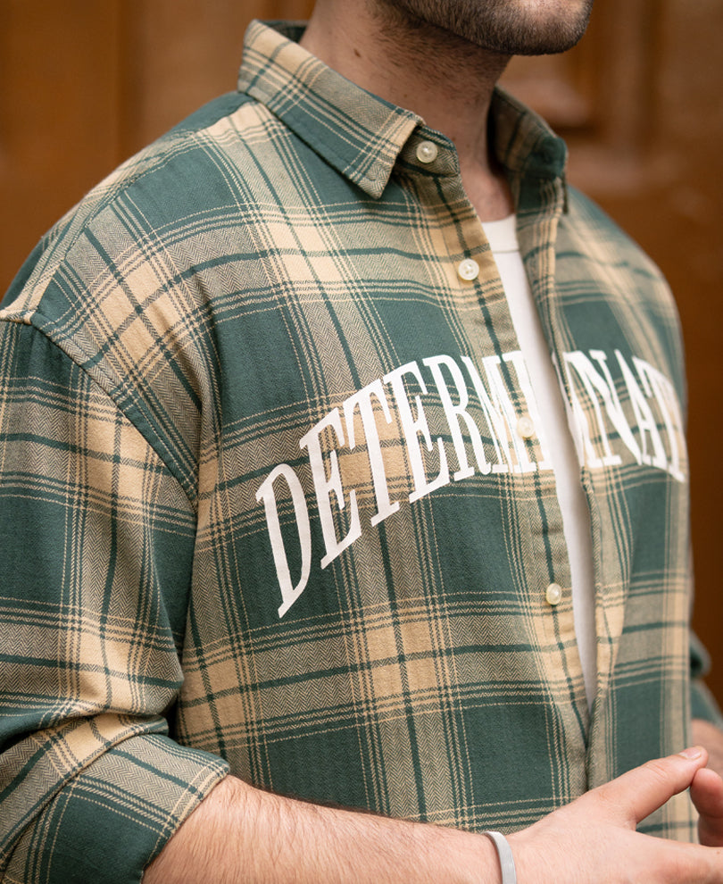 Green Printed Checks Shirt 100% Cotton
