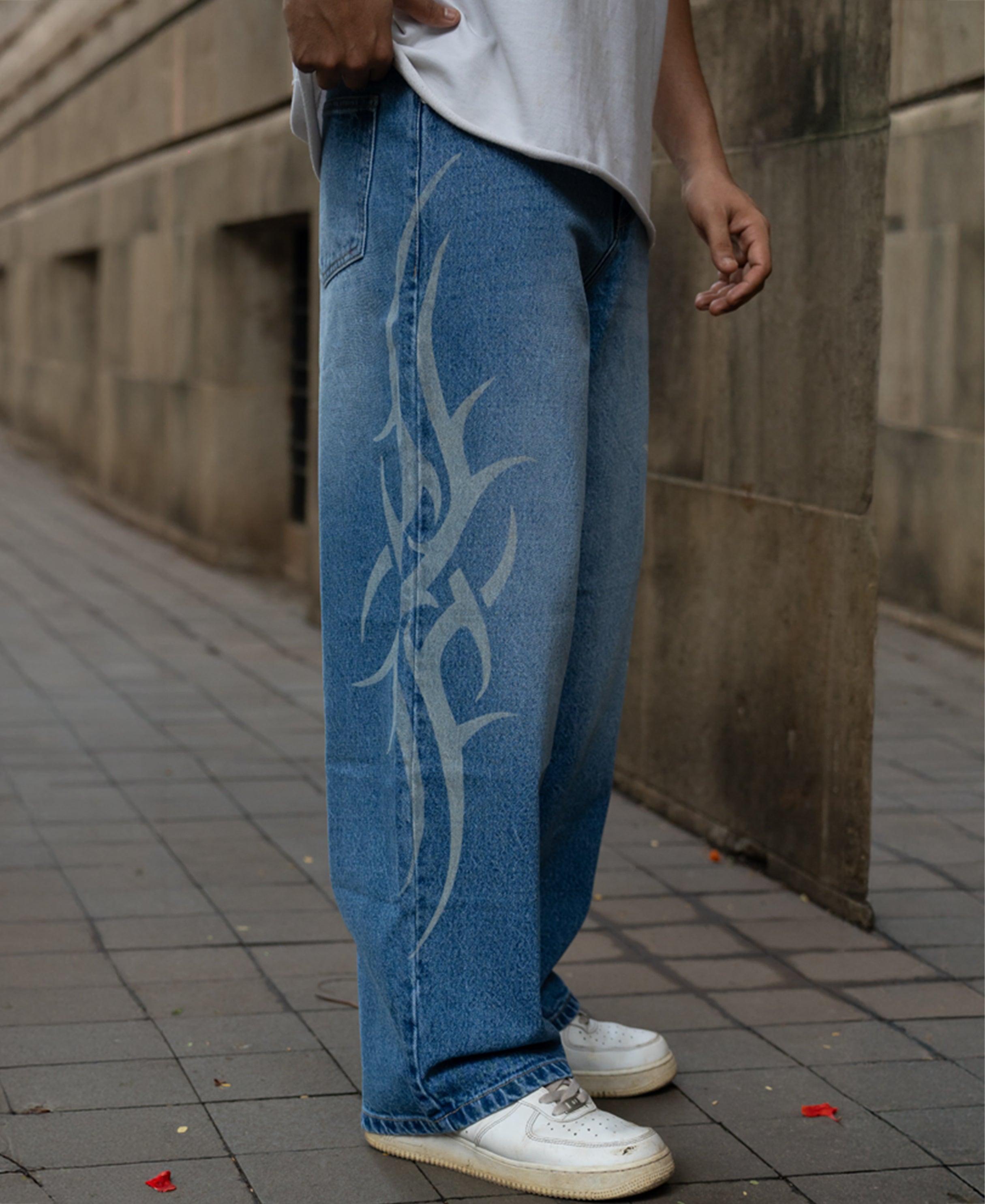 Blue Sigil Print Baggy Jeans