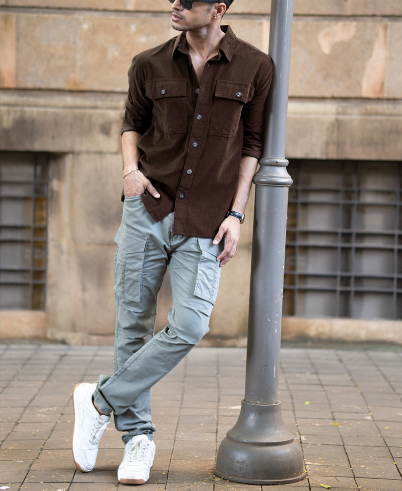 Brown Corduroy Shirt With Pockets.