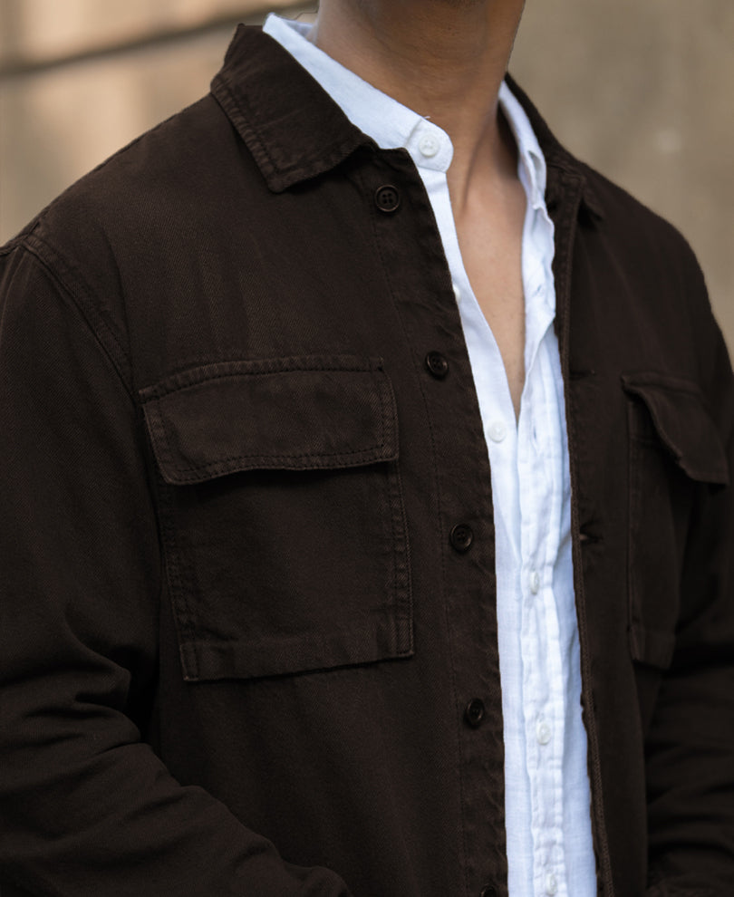 Dark Brown Double Pockets Denim Overshirt.