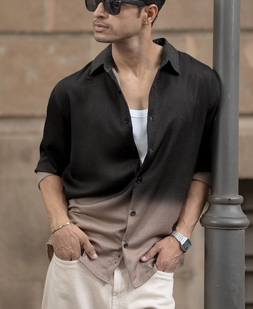 Brown Ombre Satin Shirt.