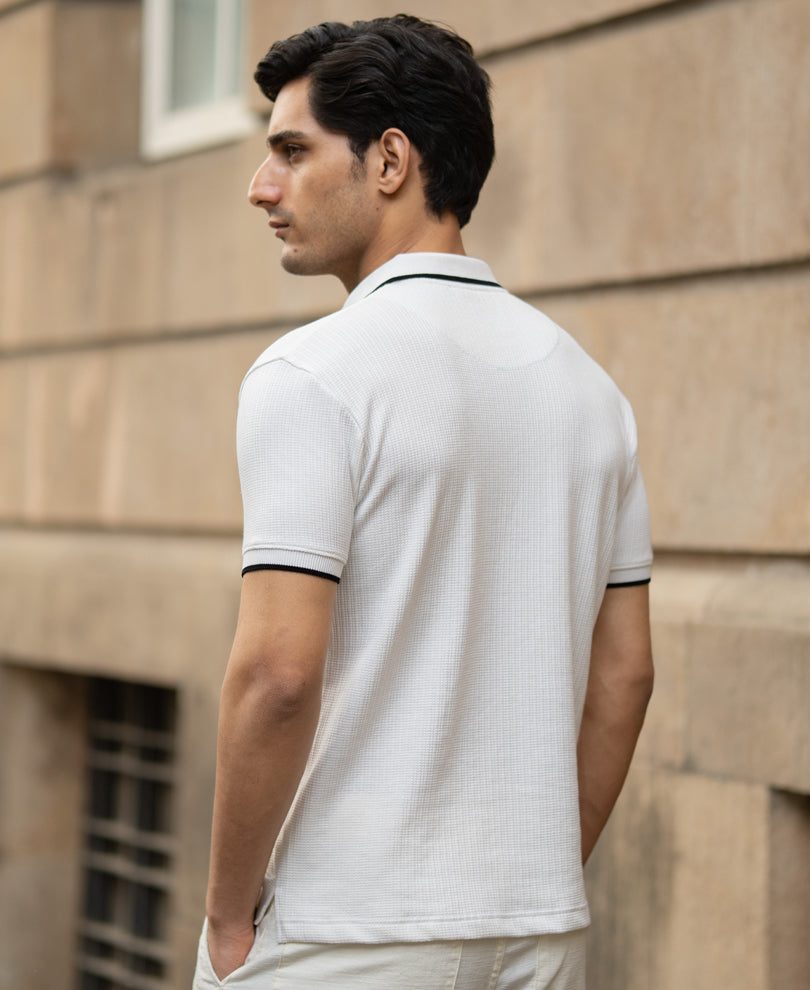 Off White Contrast Polo T-Shirt.