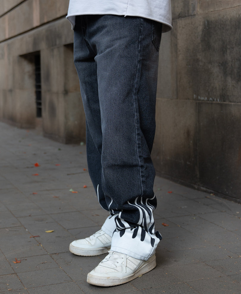 Charcoal Flame Print Baggy Jeans