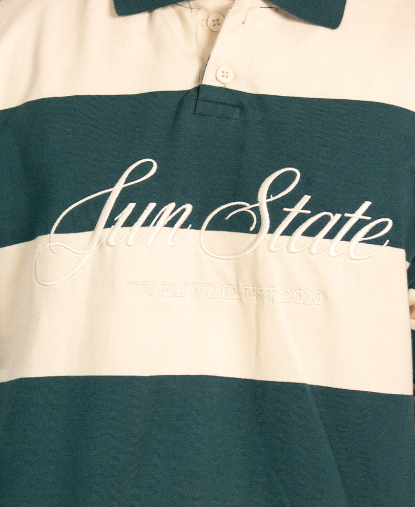 Pine Green Embroidered Stripe T-Shirt 100% Cotton