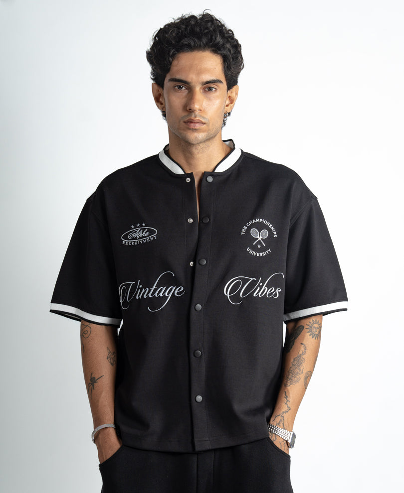 Black Embroidered Knit Shirt