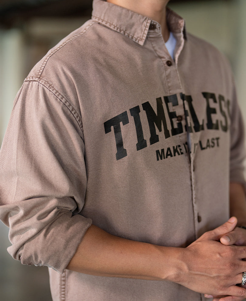Light Brown Washed Printed Shirt 100% Cotton