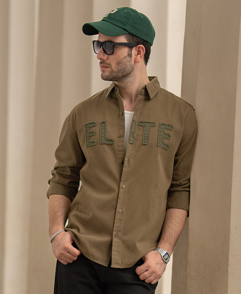 Brown Applique Embroidery Shirt 100% Cotton
