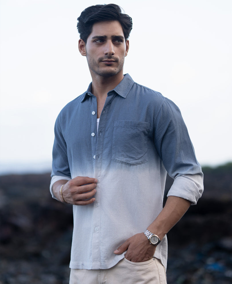 Blue Structured Ombre Shirt.