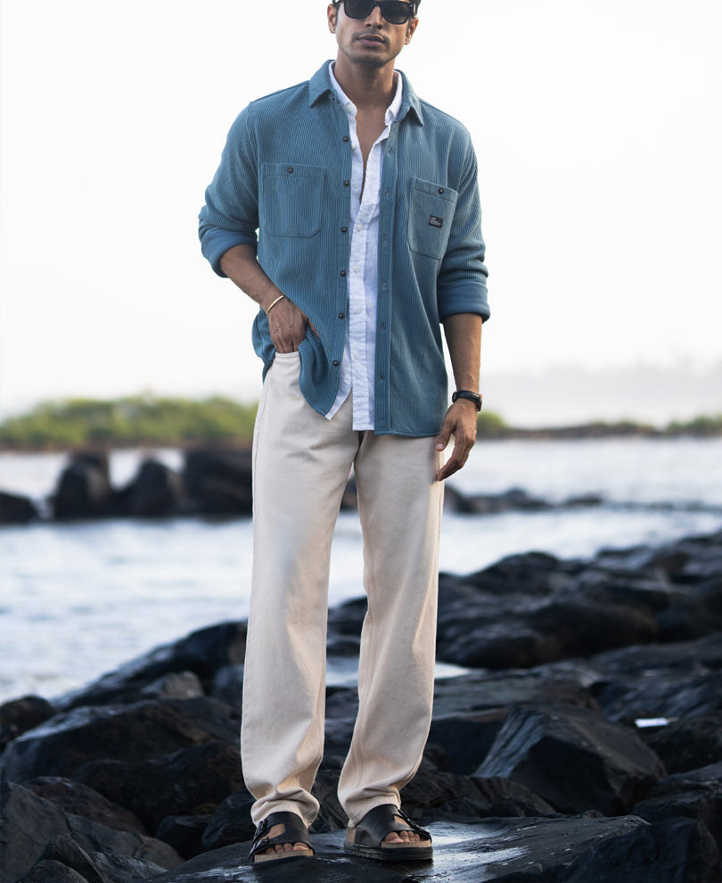 Grey Sky Knit Shirt With Pockets.
