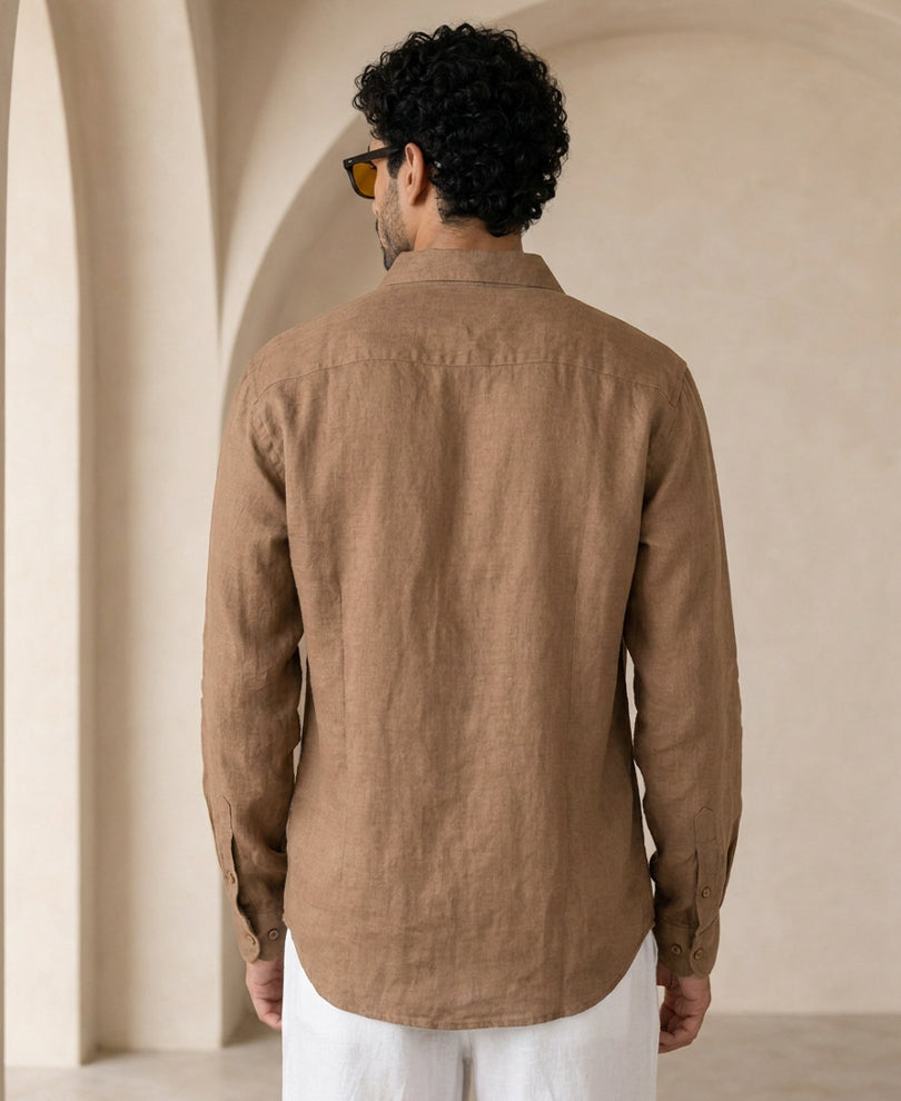 Light Brown 100% Linen Shirt