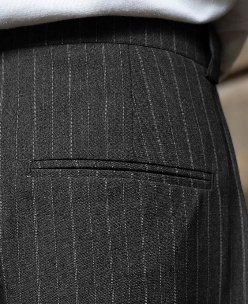 Grey Striped Pleated Korean Pants