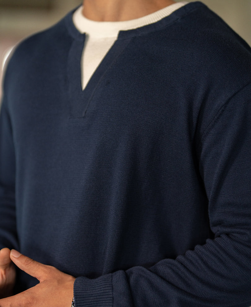 Navy Contrast Double Neck T-Shirt 100% Cotton