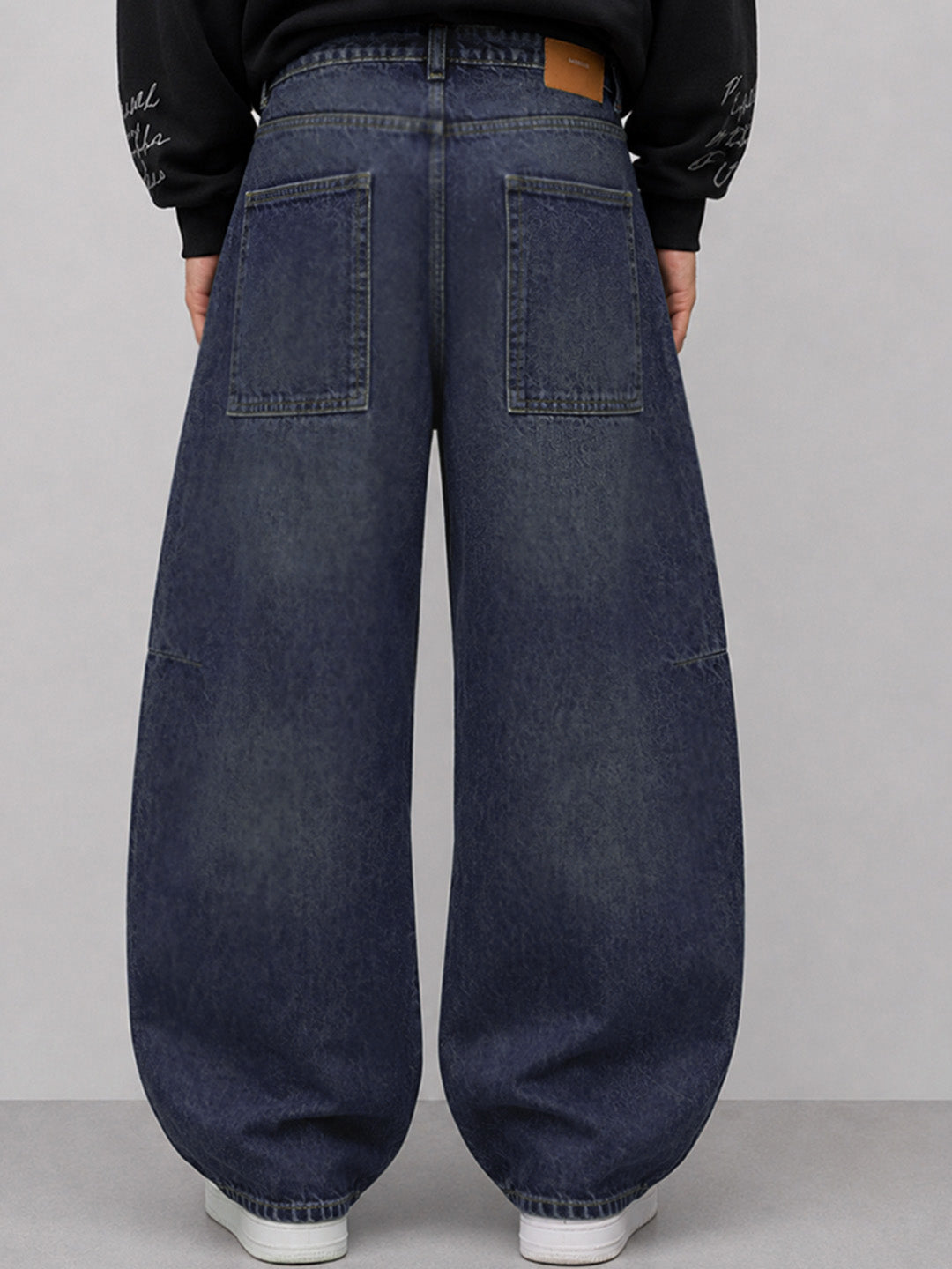 Blue Panelled Barrel Fit Jeans