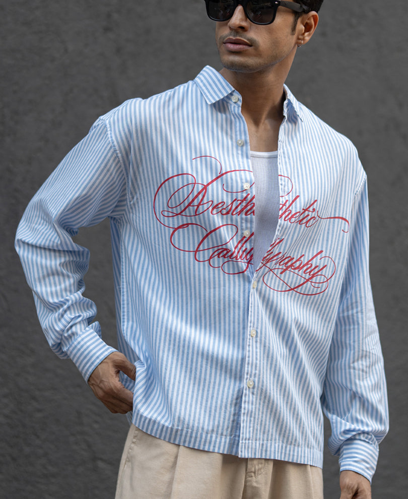 Blue Lightweight Printed Boxy Shirt.