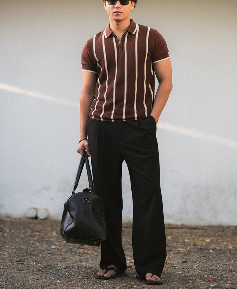 Brown Striped Knit T-Shirt