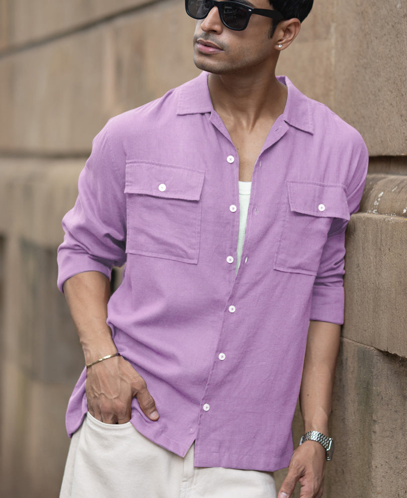 Lavender Double Pocket Linen Shirt.