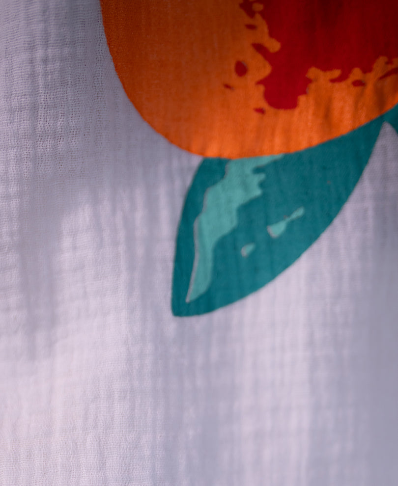 White Tangerine Print Shirt 100% Cotton