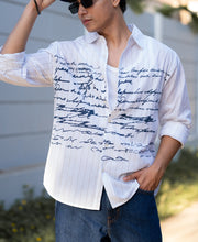 White Typography Print Stripe Shirt.