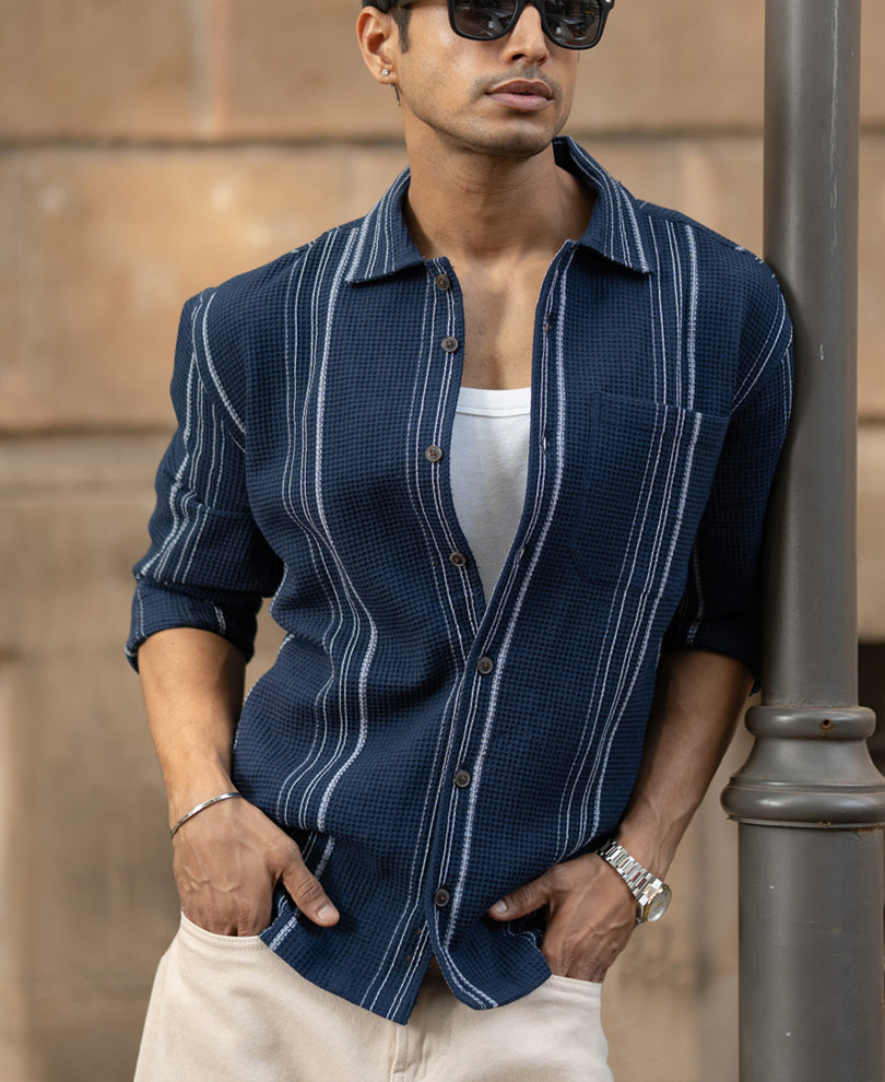 Navy Structured Striped Shirt.