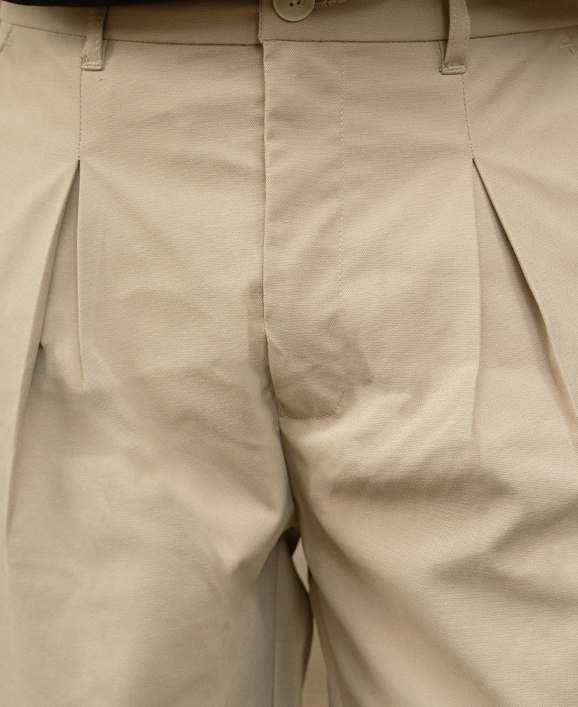 Beige Pleated Baggy Trousers
