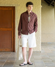 Brown Linen Blend Stripe Shirt