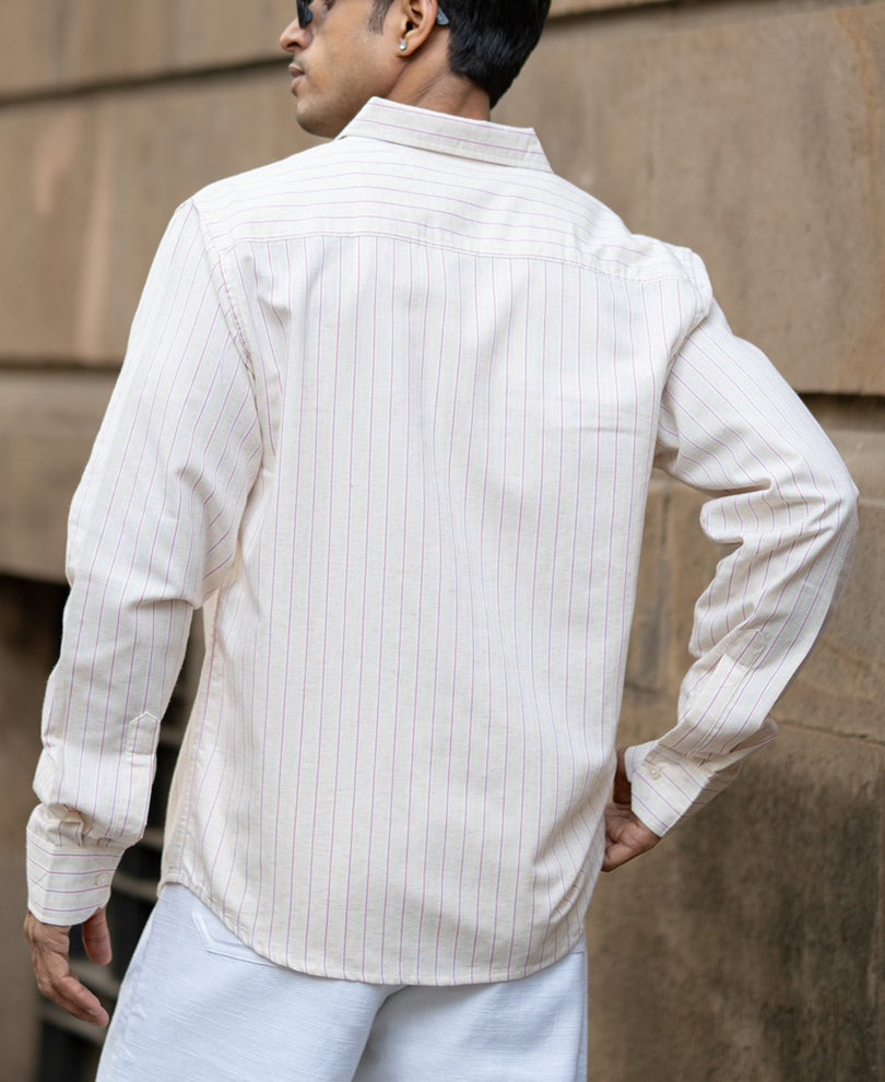 Peach & Beige Linen Stripe Shirt.