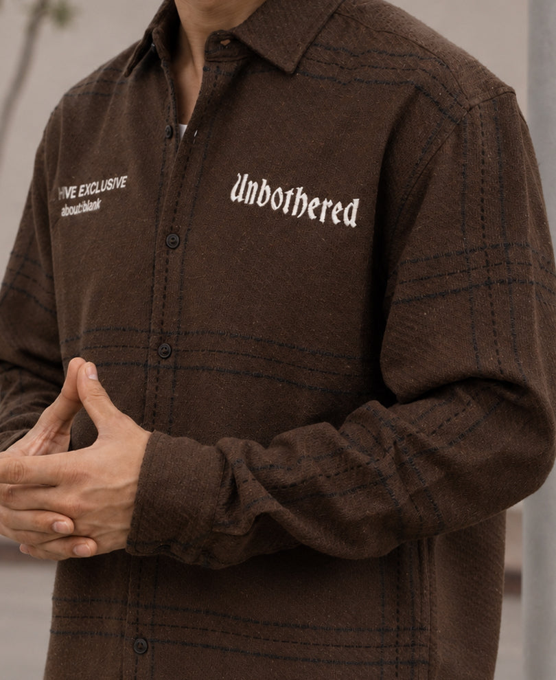 Brown Embroidered Checks Overshirt