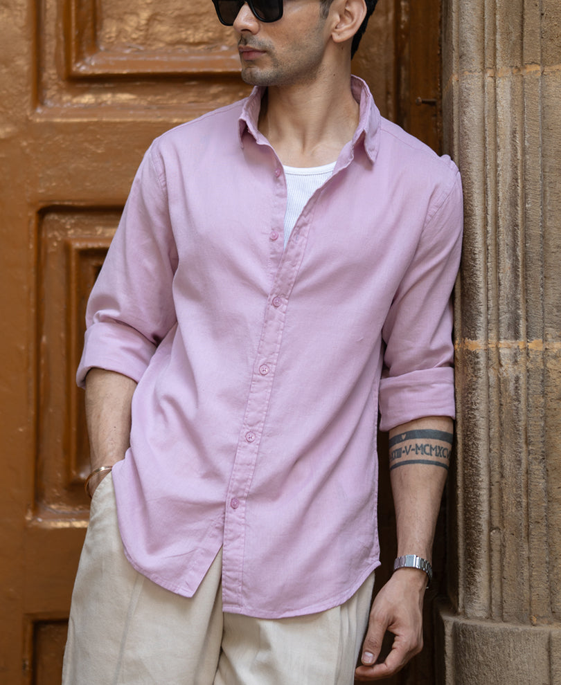 Light Pink Linen Blend Shirt.