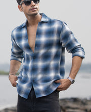 Blue Structured Checks Overshirt.